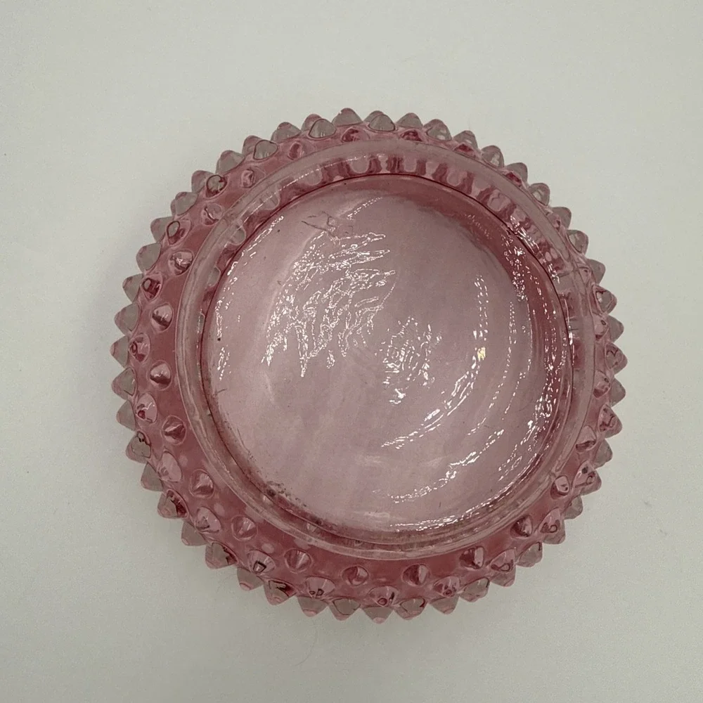 Vtg Fenton? Opalescent Pink Glass Bowl Hobnail Vanity Powder Jar Trinket Dish